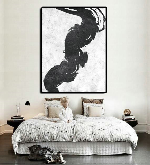 Contemporary Art Acrylic Painting,Black And White Minimal Painting On Canvas - Multicolor Abstract Painting